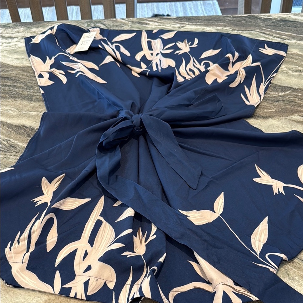 Cupshe Floral Navy and Cream scarf dress.